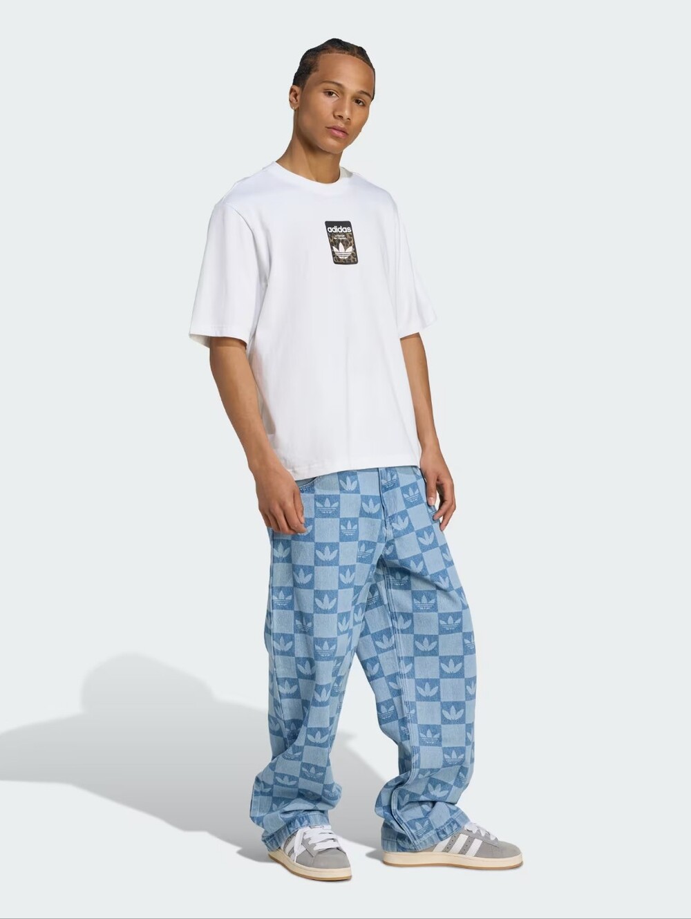 adidas Men’s Light Blue Checkerboard Logo Jeans